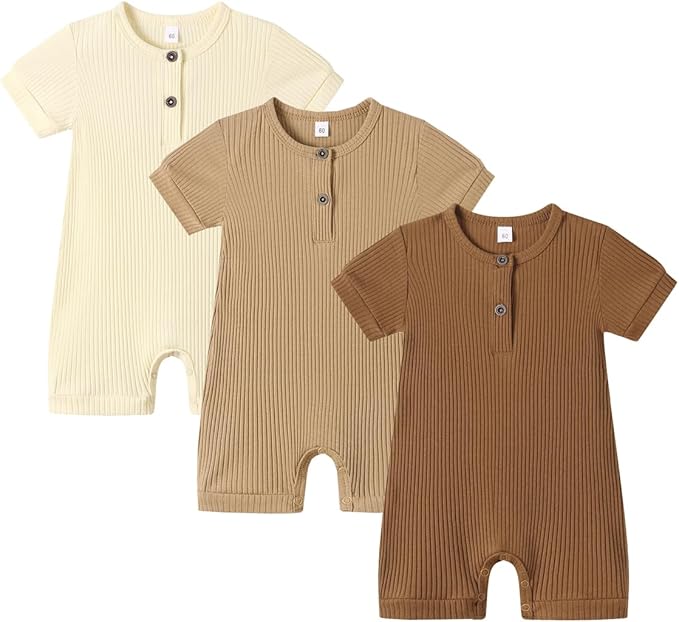 Bafeicao Baby Boy Girl 2/3 Pack Solid Romper Ribbed Short/Long Sleeve | by Bafeicao