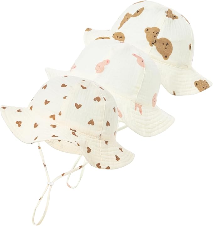 3 Pcs Baby Sun Hat Muslin, Baby Bucket Hat | UPF 50+ Sun Protection, Adjustable by Zhamate