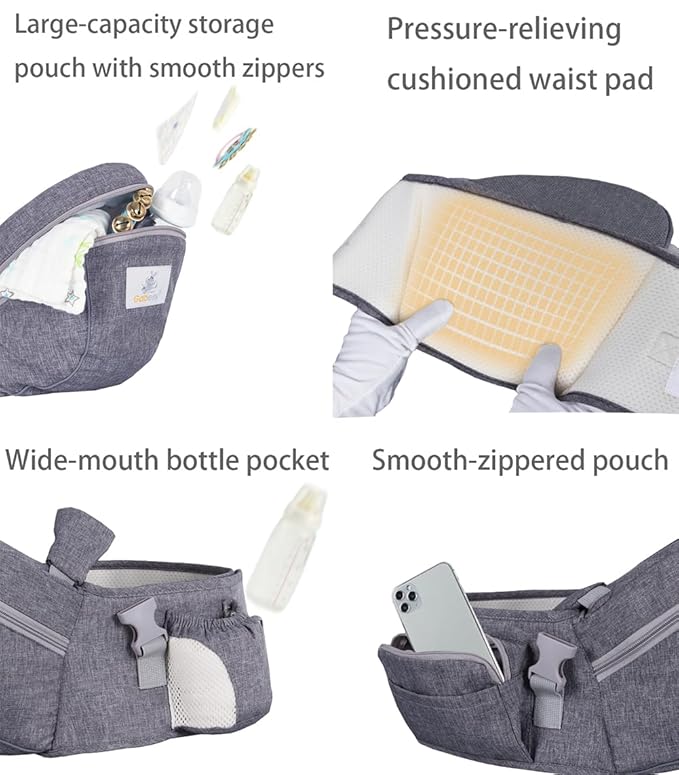 Baby Hip Seat Carrier Baby Waist Stool for Child Infant Toddler with Adjustable Strap Buckle Pocket Soft Inner Huge Storage (Green)