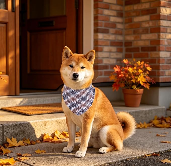Fall Dog Bandana Autumn Thanksgiving Plaid Reversible Triangle Bibs Scarf - Image 4