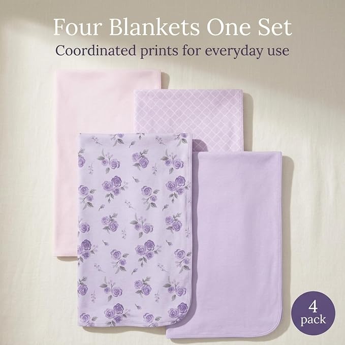 EVERYDAY KIDS 4 Pack of Soft Flannel Receiving Baby Blanket Set - Image 7