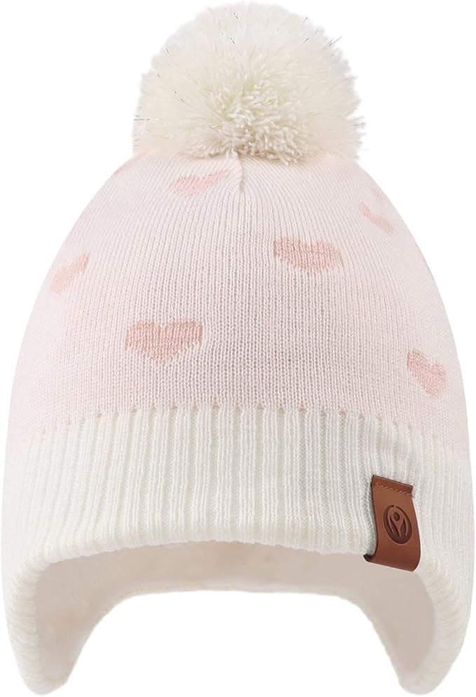JANGANNSA Knitted Baby Hat Scarf Set Winter Warm Boys Girls Beanie Fleece Lining Toddler Kids Hats with Pompom
