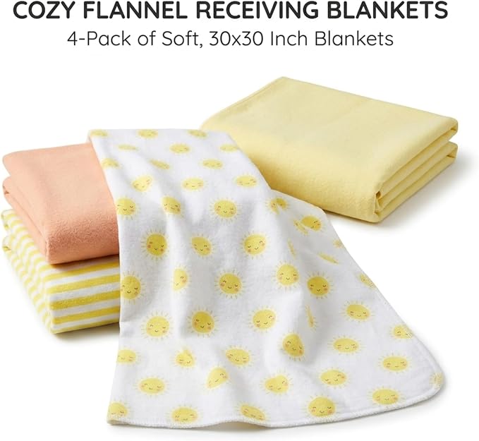 EVERYDAY KIDS 4 Pack of Soft Flannel Receiving Baby Blanket Set - Image 4