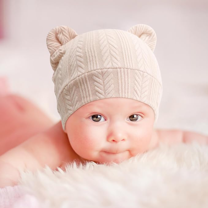 BQUBO Newborn Baby Hats Bear Ears and Mittens Sets Preemie Caps Baby Boy Girl - Image 3
