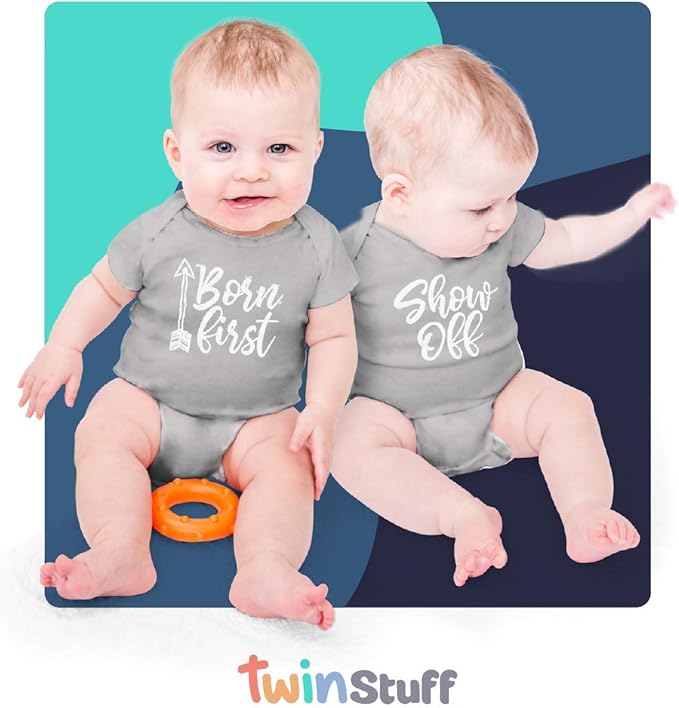 White & Grey Cotton Twin Rompers – Unisex Newborn Outfits for Boys & Girls – Soft, Comfy, Washable, 0-3, 3-6 Months