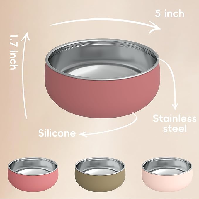 Bella's Friends Stainless Steel Baby Bowls with Silicone Sleeve 3 Pack, 5” for Toddlers Kids Feeding, Non-Slip, Non-Toxic, Mess-Free, Dishwasher Safe, Fit High Chair Size