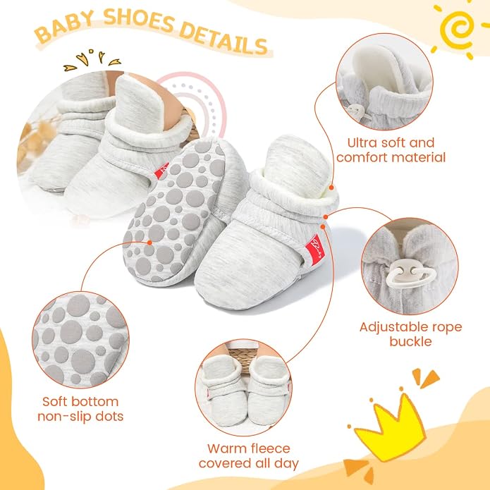 ohsofy Newborn Baby Cotton Booties Stay On Slipper Winter Warm Soft Shoes - Image 3