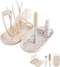 MOTHER-K Travel Baby Bottle Drying Rack Set - Baby Bottle Cleaner Kit with Mini Silicone Bottle Brush, Portable Bottle Drying Rack for Home and Travel (Cream)