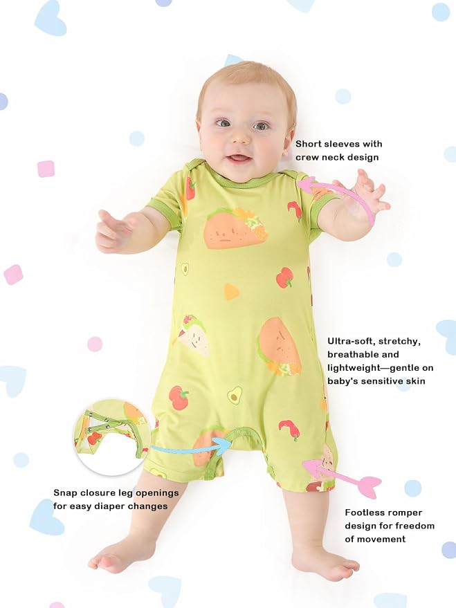 GUISBY Baby Rayon Romper Pajamas, 0-24M | Silky Soft Feel，Snap Closure，Footless - Image 2