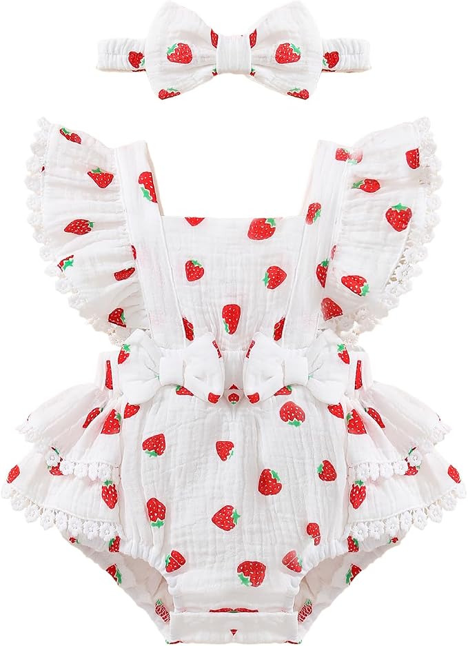 Baby Girl Summer Clothes Infant Girls Romper Dress | Ruffle Sleeve, Cotton Linen by Megeoly