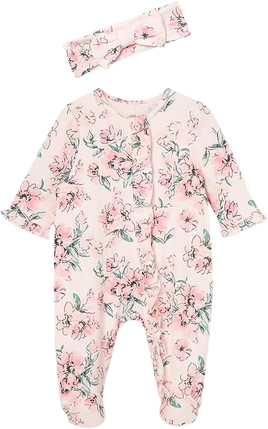 Little Me Clothes for Baby Girls 100% Cotton 2Pc Zipper Closure Footie and by LittleMeChildrensApparel