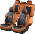 Coverado Car Seat Covers Full Set, Car Seat Protector Car Seat Cushion, Nappa Leather Seat Covers for Cars, Front and Back Seat Protectors Cushions Universal Fit for Most Cars Vehicles(Brown&Black)