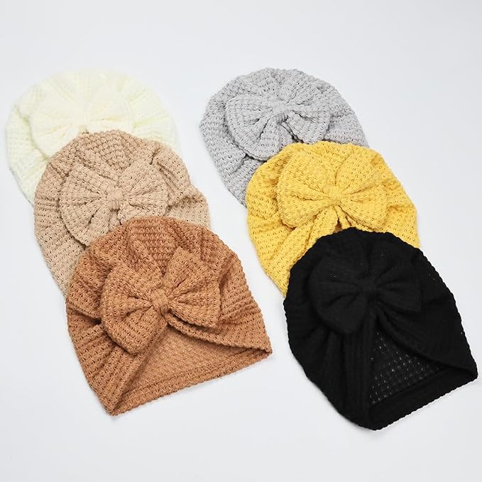 Baby Girls Hair Bow Turban Hat 6PCS Set, Top Bowknot Head Wrap Beanie India Caps - Image 5