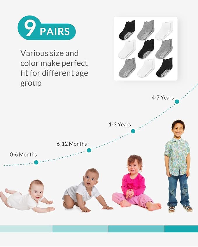 Infinno Baby Non Slip Ankle Socks 9 Pairs - Image 6