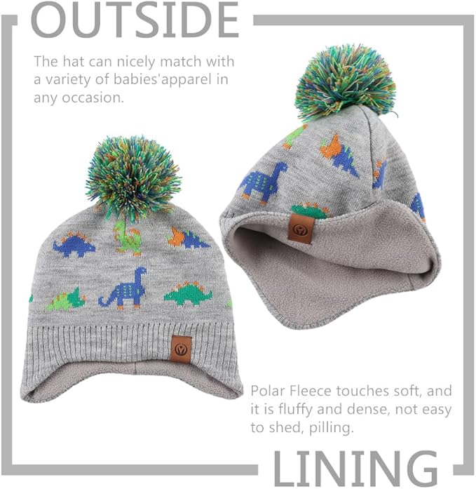 JANGANNSA Knitted Baby Hat Scarf Set Winter Warm Boys Girls Beanie Fleece Lining Toddler Kids Hats with Pompom