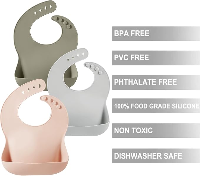 PandaEar Set of 3 Silicone Baby Bibs, Waterproof Soft Adjustable Bibs - Image 3