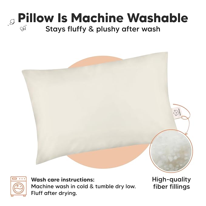 KeaBabies 2-Pack Toddler Pillow 13x18 - Soft Organic Cotton Kids Travel Bed Pillows for Sleeping, School, Nap, Machine Washable, Toddlers 2 to 5, Pillowcase Sold Separately (Clay)