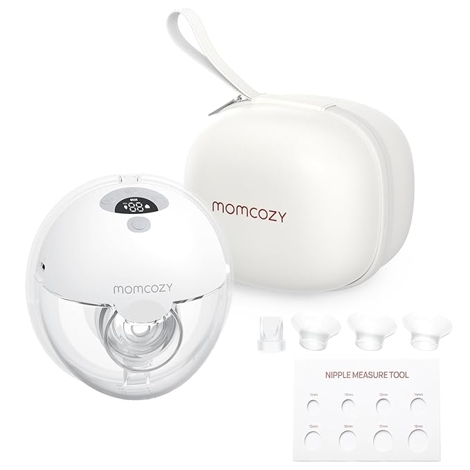 Momcozy M5 Hands-Free Wearable Breast Pump, Double-Sealed Flange for Baby-Like Comfort, 3 Modes & 9 Suction Levels, Portable Electric Pump – 24mm, 1-Pack Quill Gray