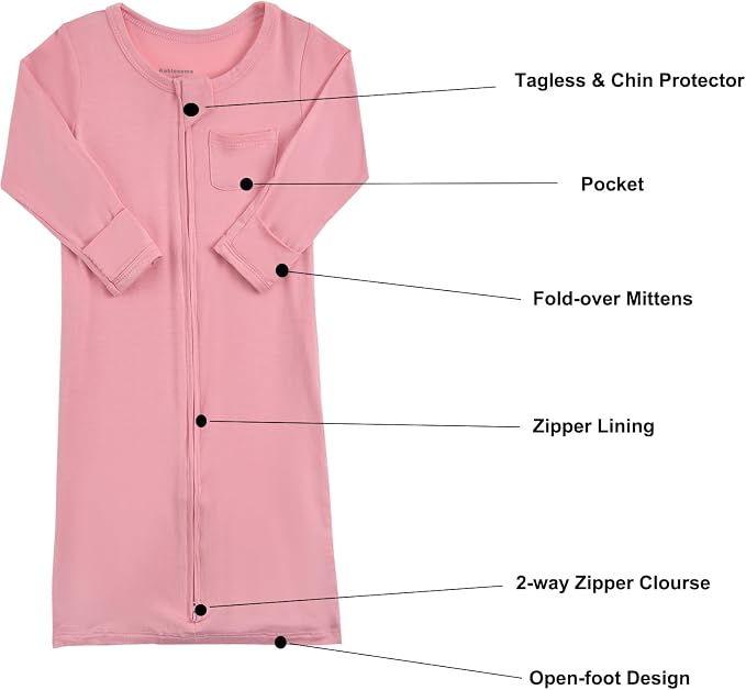 Aablexema Baby Nightgowns Rayon of Bamboo 2-way Zipper - Image 7