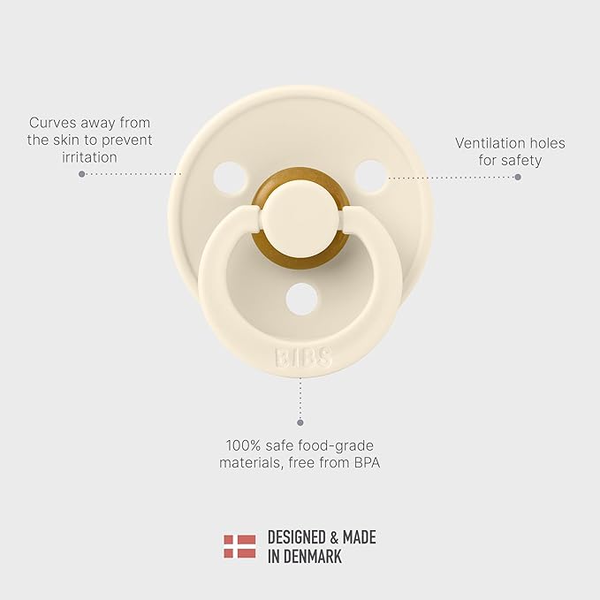 BIBS Colour Baby Pacifier 2-Pack | Made in Denmark | BPA Free Dummy Soother, Round Nipple. Natural Rubber Latex, Size 1 (0-6 Months), Sky Blue / Steel Blue