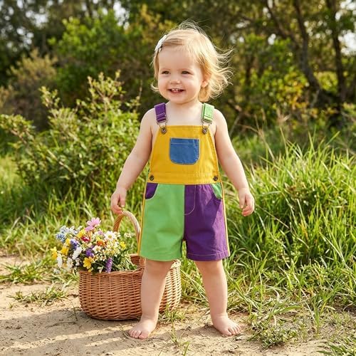 Fernvia Toddler Kids Baby Girl Boy Contrast Color Overalls Shorts Clothes - Image 3