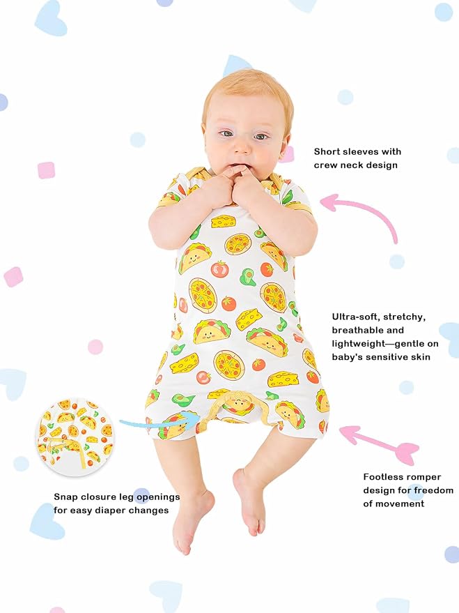 GUISBY Baby Rayon Romper Pajamas, 0-24M | Silky Soft Feel，Snap Closure，Footless - Image 2