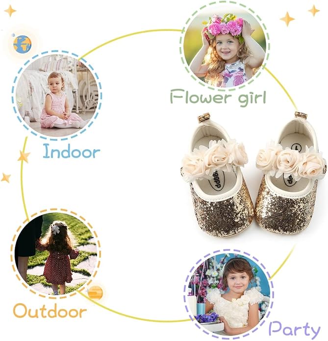 KIDSUN Infant Baby Girls Mary Jane Shoes Non-Slip Rubber Sole Ballet Slippers - Image 5