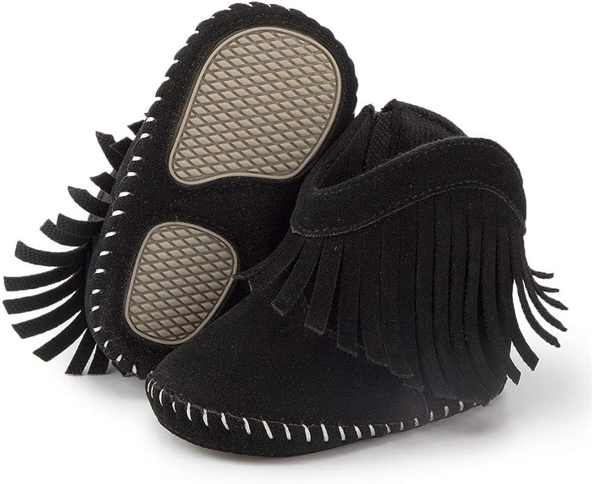 Meckior Baby Girls Cowboy Tassel Boots Side Zipper Moccasins Soft Bottom by Meckior