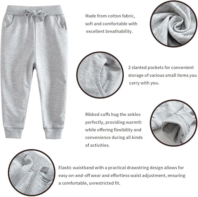 HUAER& Baby Boy's Jogger Pants Dinosaur Car Animal Print Drawstring Elastic Sweatpants 2-Pack