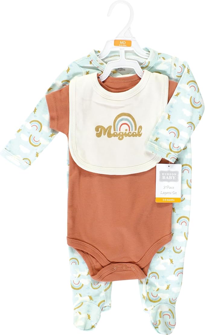 Hudson Baby Unisex Cotton Sleep and Play, Bodysuit and Bandana Bib Set - Image 2