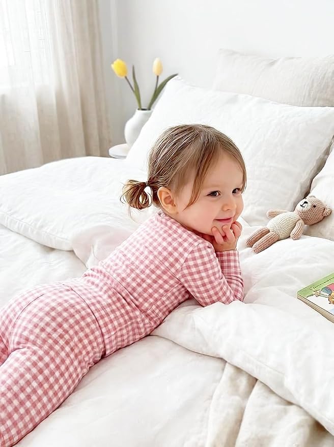 moimoln Cotton Modal Baby Toddler Pajamas Check Solid Leopard 6M-8Y - Image 5
