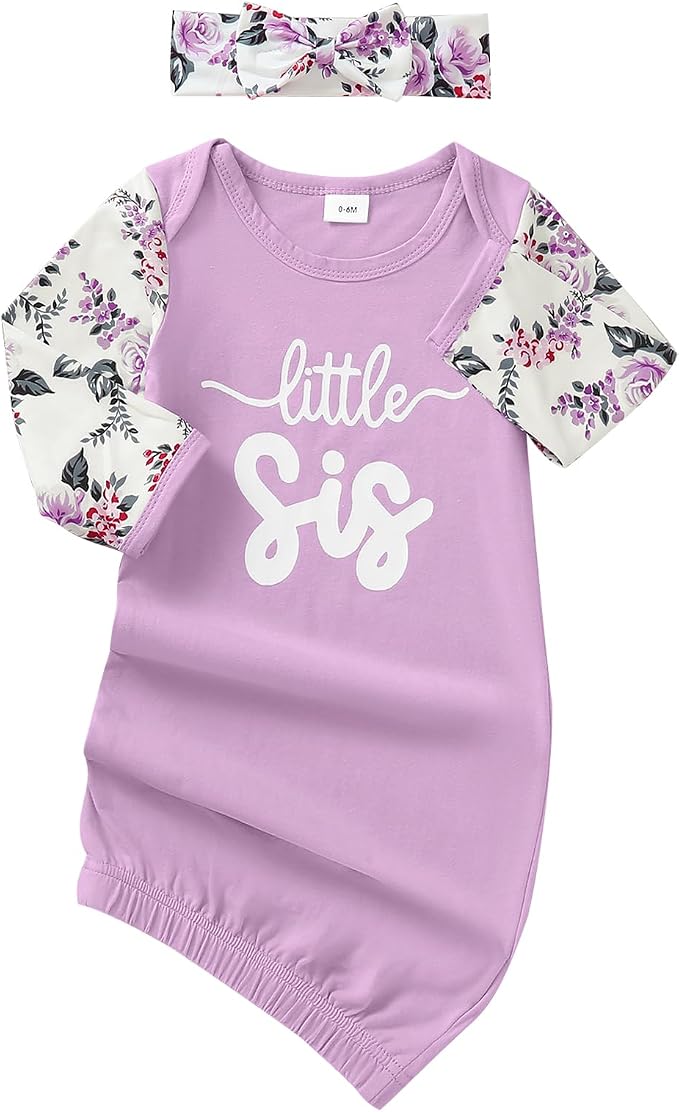 AMAWMW Newborn Baby Girl Little Sister Sleeper Gown Stripe Long Sleeve by AMAWMW
