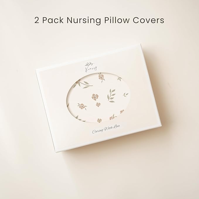 Konssy 2 Pack Nursing Pillow Covers, Soft and Comfortable Nursing Cover for Breastfeeding Pillows, Pillow Slipcover for Baby Girls Boys Newborn(Brown, Blossom)
