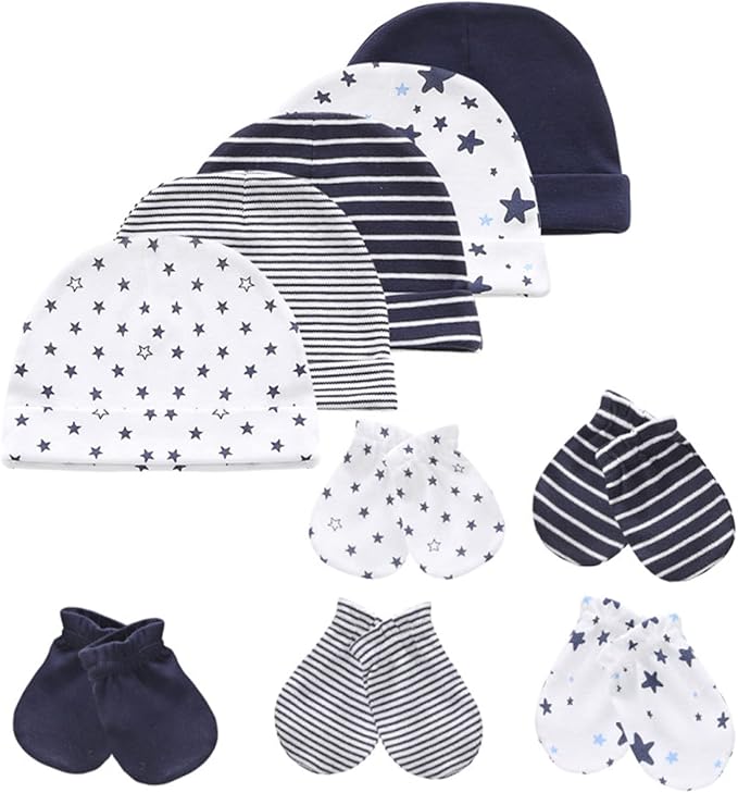 Baby Hat and Mittens Set Newborn Baby Hats Caps for Baby Boys Girls 0-6 Months 100% Cotton