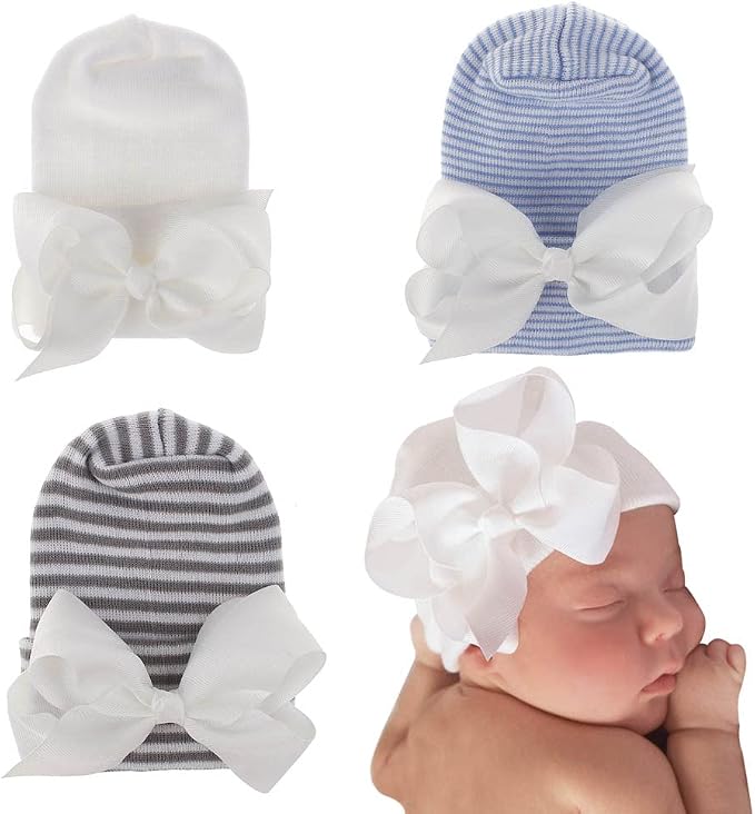 Newborn Baby Hat Infant Caps Baby Boy Girl Toddler Hospital Hats Bow Double by Upeilxd
