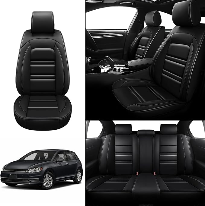 Seat Covers for VW Car Golf 2015-2019 | 5-Seats Leather Seat Covers, Easy to Install Automotive Seat Covers Full Set (Full Set, Black)