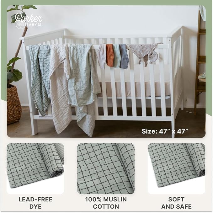 Parker Baby Co. Soft Muslin Baby Swaddle Blankets, 3 Pack - Image 4