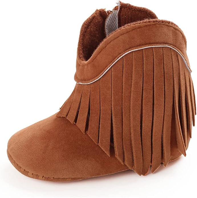Meckior Baby Girls Cowboy Tassel Boots Side Zipper Moccasins Soft Bottom by Meckior