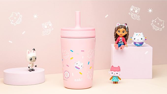 Zak Designs DreamWorks Gabby's Dollhouse Kelso Toddler Cups For Travel or At Home, 12oz Vacuum Insulated Stainless Steel Sippy Cup With Leak-Proof Design is Perfect For Kids (Cakey Cat)