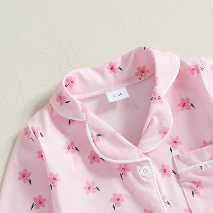 Balaflyie Baby Girl Button Down Pajamas Romper One-Piece Jumpsuit Long Sleeve Sleeper Infant Sleepwear