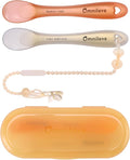 Silicone Baby Spoons 2-Pack with Case, New Born Self Feeding Toddler Spoon, Baby Led Weaning Supplies, Toddler Utensils with Safety Chain, Baby Eating Essentials, Dishwasher Safe