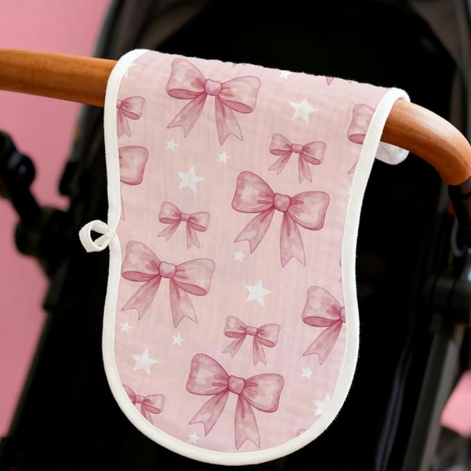 6 Pack Pink Bow Baby Burp Cloths, 20x10 Contoured Burp Rags - Image 2