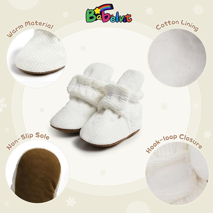 Babelvit Newborn Baby Boy Girl Soft Fleece Booties Stay On Infant Slippers - Image 5