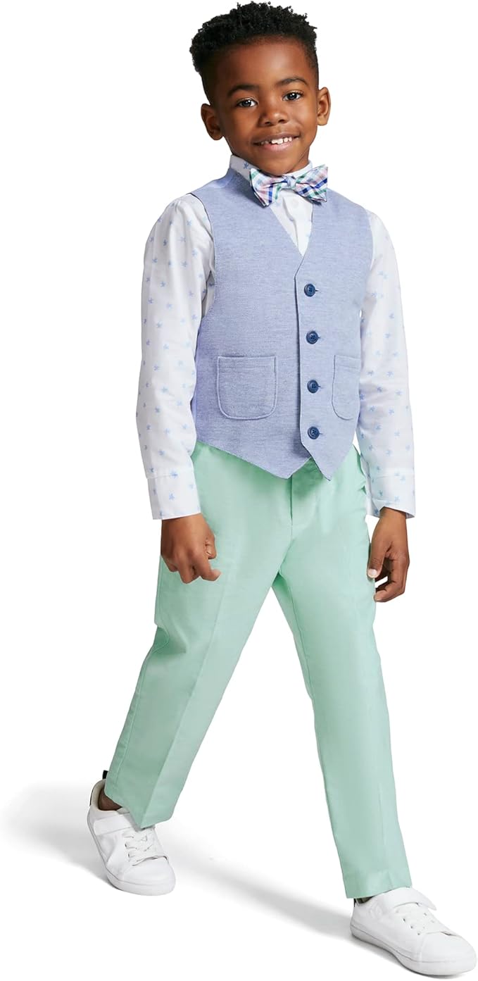 Nautica Boys' 4-Piece Formal Suit Set with Vest, Pants, Collared Dress Shirt, and Tie