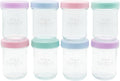WeeSprout Baby Food Storage Glass Jars w/Lids (8 oz, 8 Pack) Pastel Variety, Snack, Reusable Small Containers, Fridge or Freezer, Microwave & Dishwasher Safe, Essentials for Infants