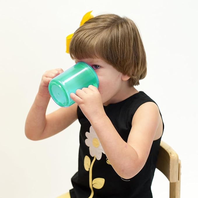 TalkTools Recessed Lid Cup with Handles - Leak Proof | Promotes Oral Motor Skills, Lip Closure, and Self Feeding | Alternative to Sippy Bottle | Food Grade Materials | Dishwasher Safe (Green)