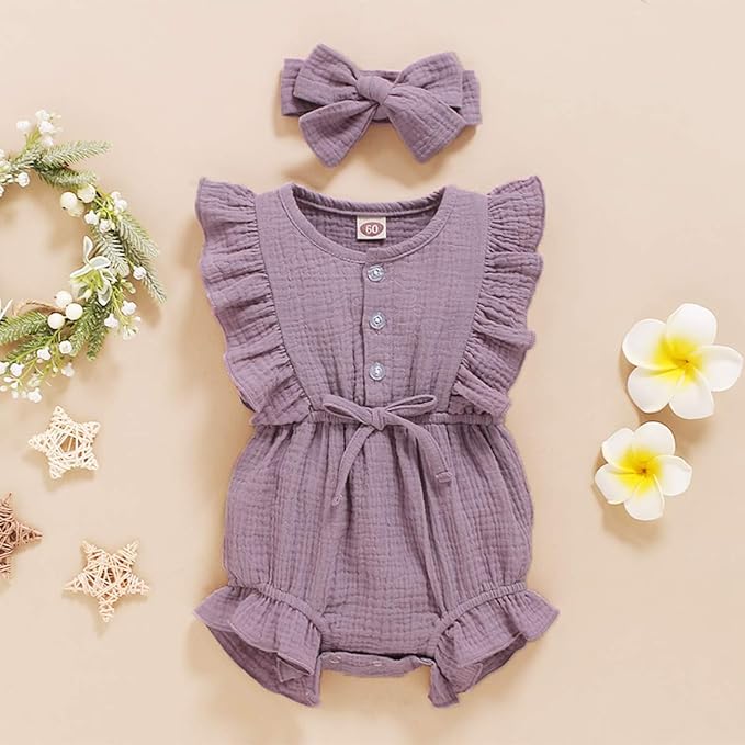 YOUNGER TREE Toddler Baby Girl Ruffled Sleeveless Romper Casual Summer Jumpsuit - Image 2
