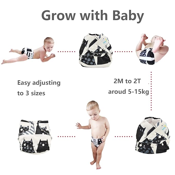 Babygoal Halloween Cloth Diapers 6 Pack with 10 Inserts, Baby Reusable Adjustable Washable One Size Pocket Nappy Covers 6FN35