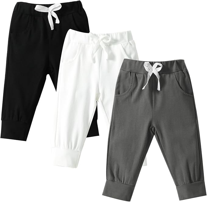 DREAM BUS Pack of 3 Toddler Jogger Pants with Pocket Toddler Boy Sweatpants Baby Boy Pants Infant Newborn Leggings