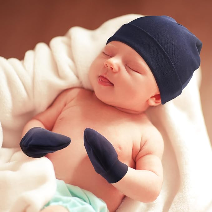 BQUBO Baby Hats and Mittens Infant Cotton Beanie Gloves No Scratch Set Newborn - Image 3